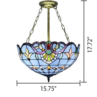 Victorian Style Upward Dome Led Ceiling Light With Stained Glass Shade For Bedroom