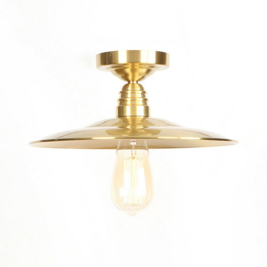 Industrial Metal Flush Mount Ceiling Light - Gold Saucer Single Head Fixture For Living Room Brass /