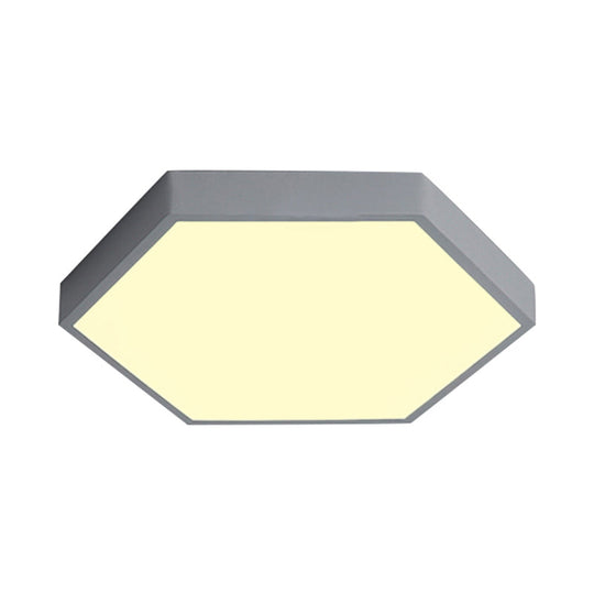 Modern Led Flush Mount With Metal Shade - Hexagon Design In Gray/Yellow/Blue White/Warm Light