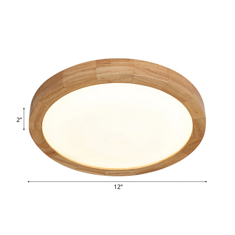 Contemporary Round Wood Flush Light Fixture For Bedroom - Single Ceiling Lamp (12’/16’ Dia) In