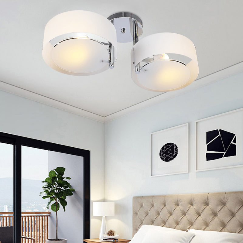 Semi Flush Ceiling Light Fixture - Stunning Drum Acrylic Shade 1/2/3 Lights Modern Silver Design