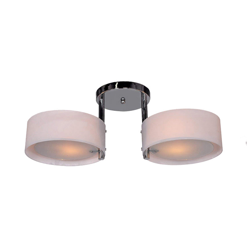 Semi Flush Ceiling Light Fixture - Stunning Drum Acrylic Shade 1/2/3 Lights Modern Silver Design