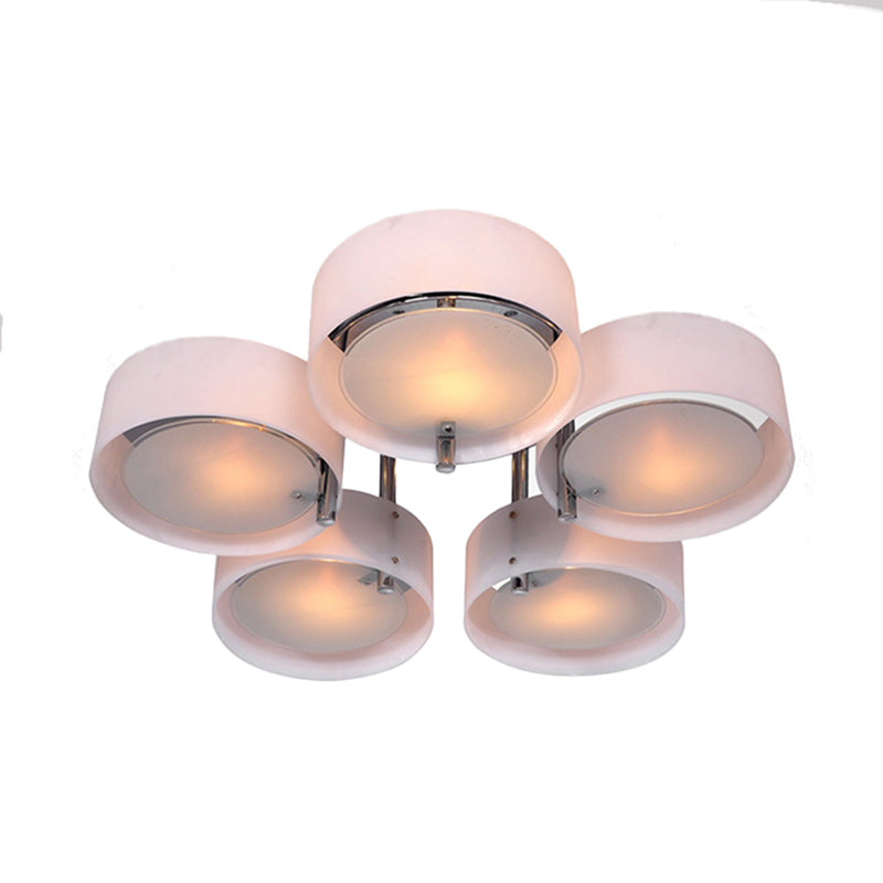 Semi Flush Ceiling Light Fixture - Stunning Drum Acrylic Shade 1/2/3 Lights Modern Silver Design