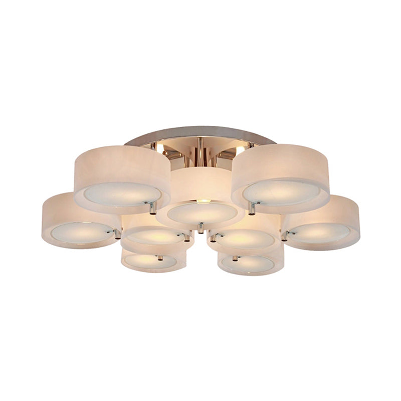 Semi Flush Ceiling Light Fixture - Stunning Drum Acrylic Shade 1/2/3 Lights Modern Silver Design