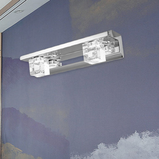 Modern Crystal Cube Led Vanity Sconce In Chrome Finish - 2/3 Heads Warm/White Lighting 2 / Warm