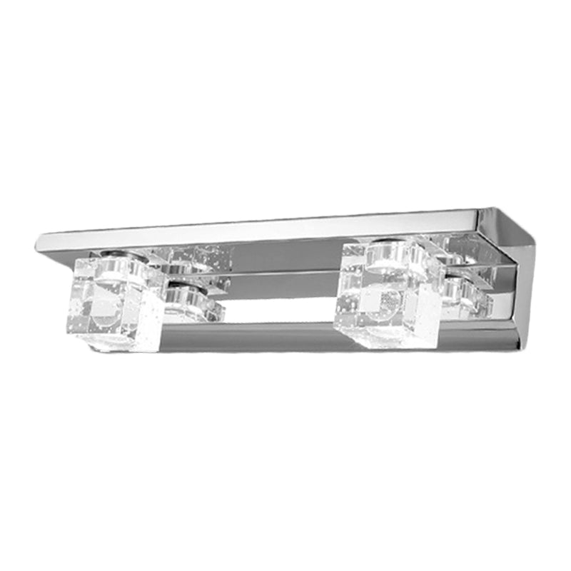 Modern Crystal Cube Led Vanity Sconce In Chrome Finish - 2/3 Heads Warm/White Lighting