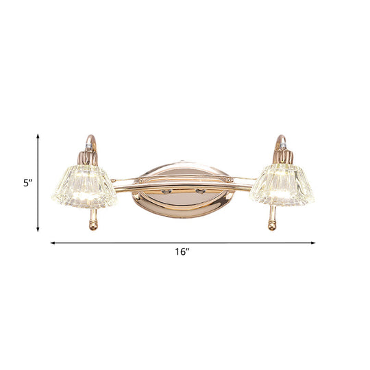 Contemporary Rose Gold Wall Vanity Light With Crystal Shade - 2/3 Bulbs