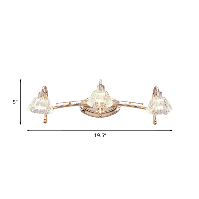 Contemporary Rose Gold Wall Vanity Light With Crystal Shade - 2/3 Bulbs