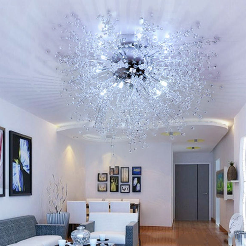 Sleek Silver Firework Semi Mount Lighting - Modern 22’/23.5’ W 8/12/16 Lights Metal Ceiling