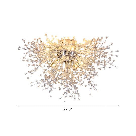 Sleek Silver Firework Semi Mount Lighting - Modern 22’/23.5’ W 8/12/16 Lights Metal Ceiling