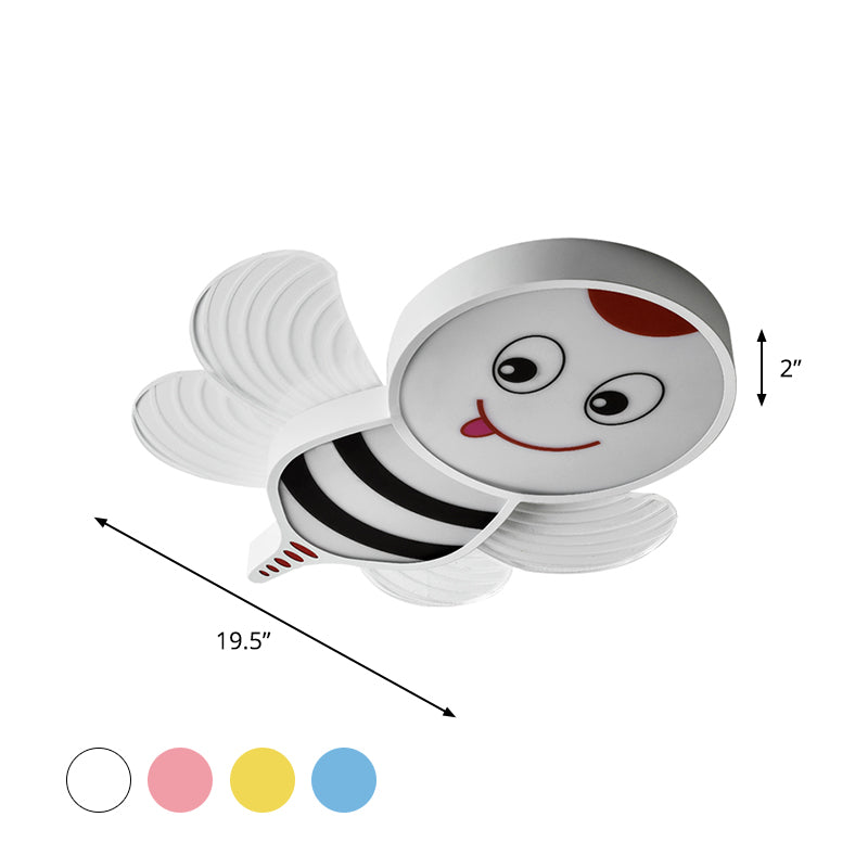 Bee Shape Led Flushmount Lighting - Fun Cartoon Design For Bedroom With White/Pink/Yellow Acrylic