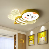 Bee Shape Led Flushmount Lighting - Fun Cartoon Design For Bedroom With White/Pink/Yellow Acrylic