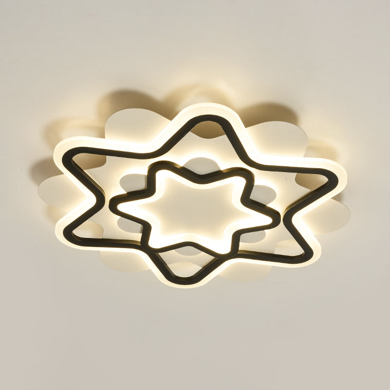 Nordic Style Led Acrylic Star Frame Flush Mount Ceiling Lamp In White/Black