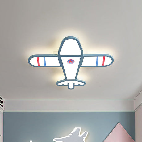 Cartoon Acrylic Led Plane Flushmount Light In White/Blue For Bedroom Blue