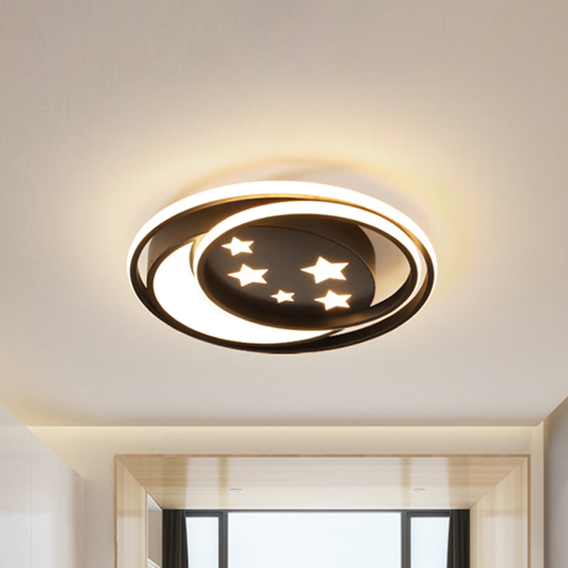 Nordic Led Black Flushmount With Star Pattern For Bedroom Lighting Fixture