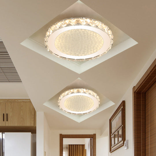 Modern Led Crystal Flushmount Ceiling Lamp With Minimalist Nickel Finish