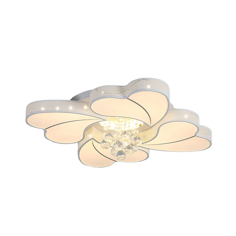 Contemporary Acrylic Loving Heart Flush Lamp: 4 - Head White Led With Crystal Droplet