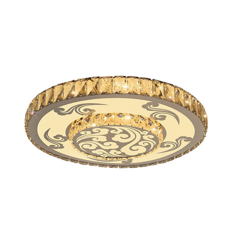 Modernist Crystal Block Led Flush Mount Ceiling Light With Nickel Finish - 2-Tier Round Design
