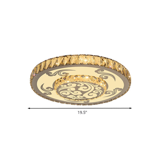 Modernist Crystal Block Led Flush Mount Ceiling Light With Nickel Finish - 2 - Tier Round Design