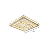 Minimal Squared Crystal Block Led Ceiling Lamp For Bedroom - Nickel Flushmount Light