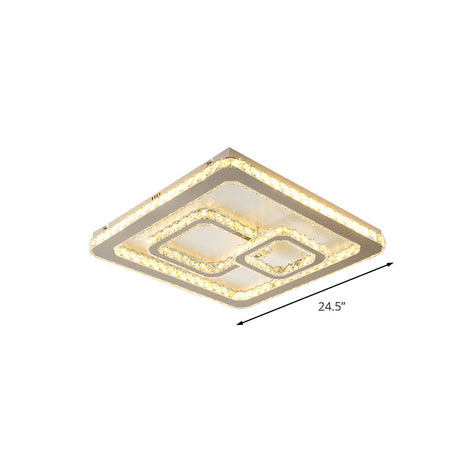 Minimal Squared Crystal Block Led Ceiling Lamp For Bedroom - Nickel Flushmount Light