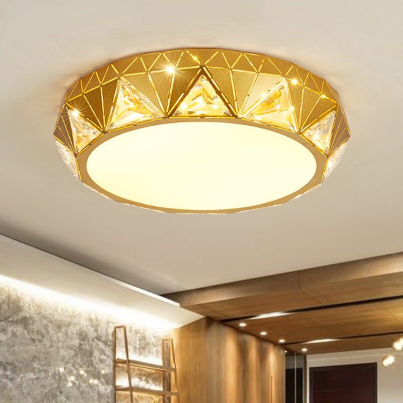 Geometric Gold Flush Mount With Crystal Led Lights - Contemporary Triangle Design