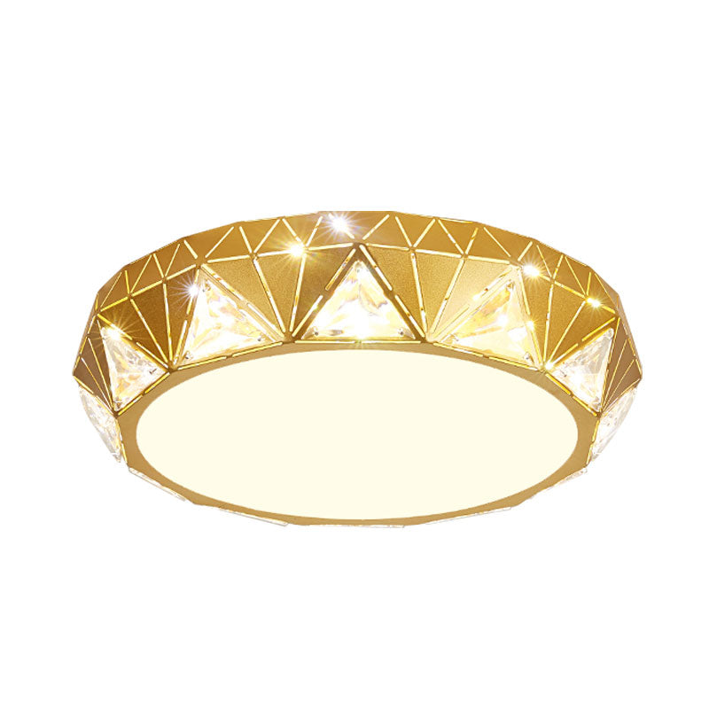 Geometric Gold Flush Mount With Crystal Led Lights - Contemporary Triangle Design