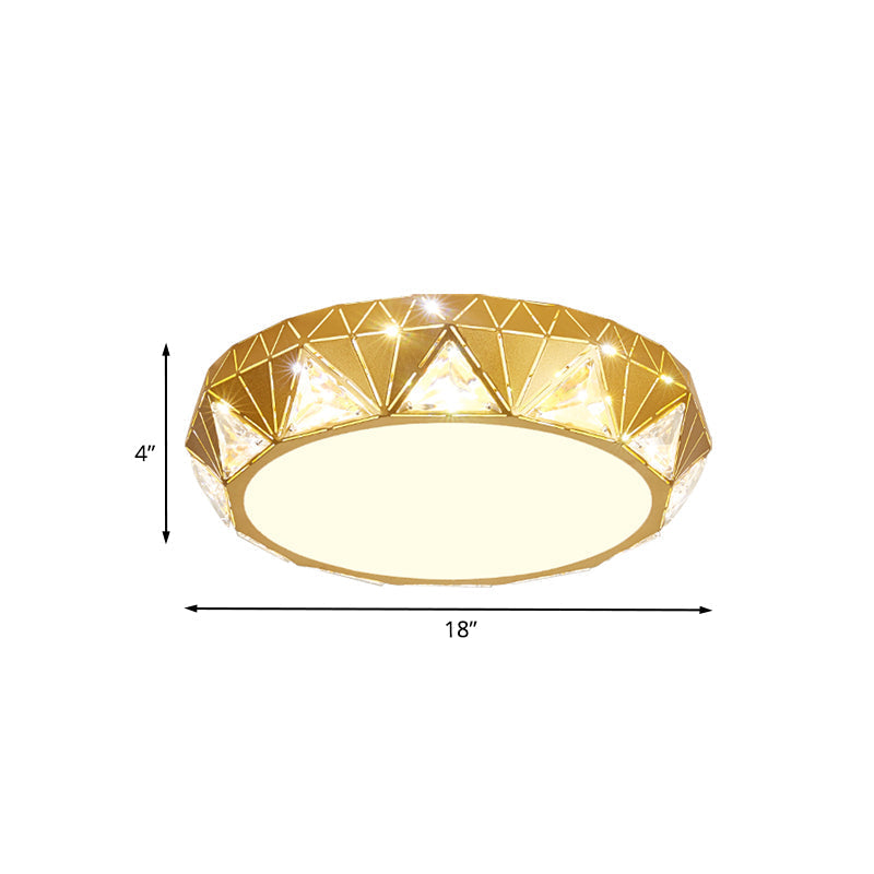 Geometric Gold Flush Mount With Crystal Led Lights - Contemporary Triangle Design