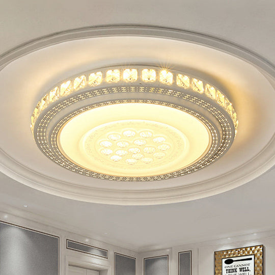 Simple Led White Flush Mount Ceiling Light For Bedroom - Crystal Block Round/Square Fixture / Round