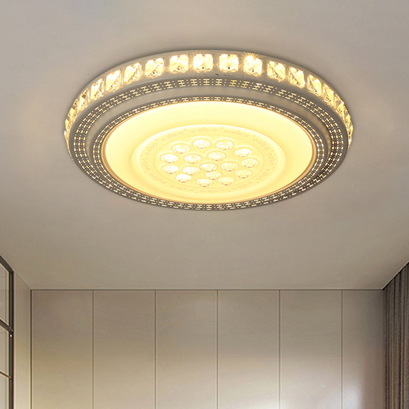 Simple Led White Flush Mount Ceiling Light For Bedroom - Crystal Block Round/Square Fixture