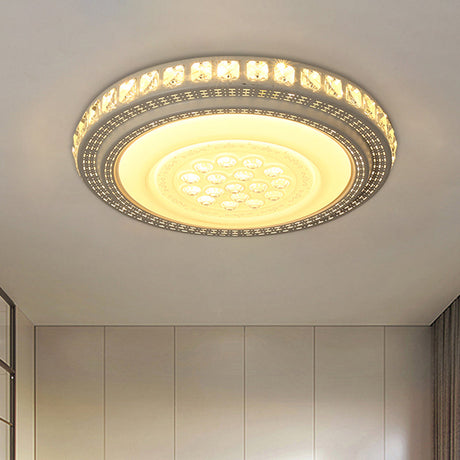 Simple Led White Flush Mount Ceiling Light For Bedroom - Crystal Block Round/Square Fixture