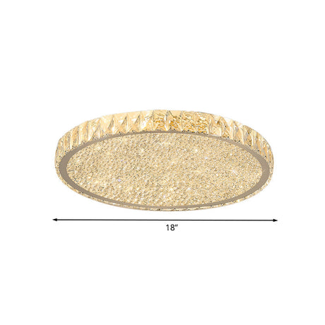 Minimal Led Flushmount Ceiling Light For Bedroom - Clear Beveled Crystal Round Flush Mount