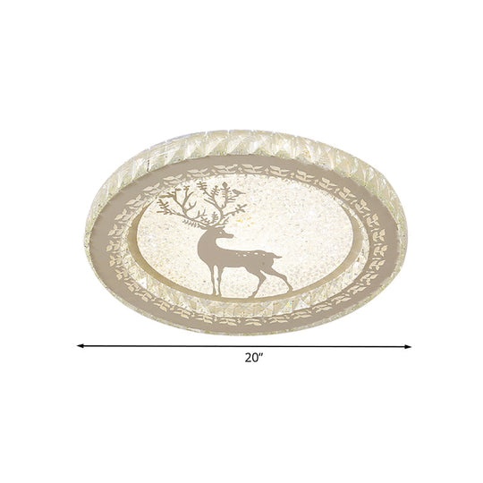 Led Crystal-Block Flush Light With Deer Pattern - Modern Stainless-Steel Circle Mount Fixture
