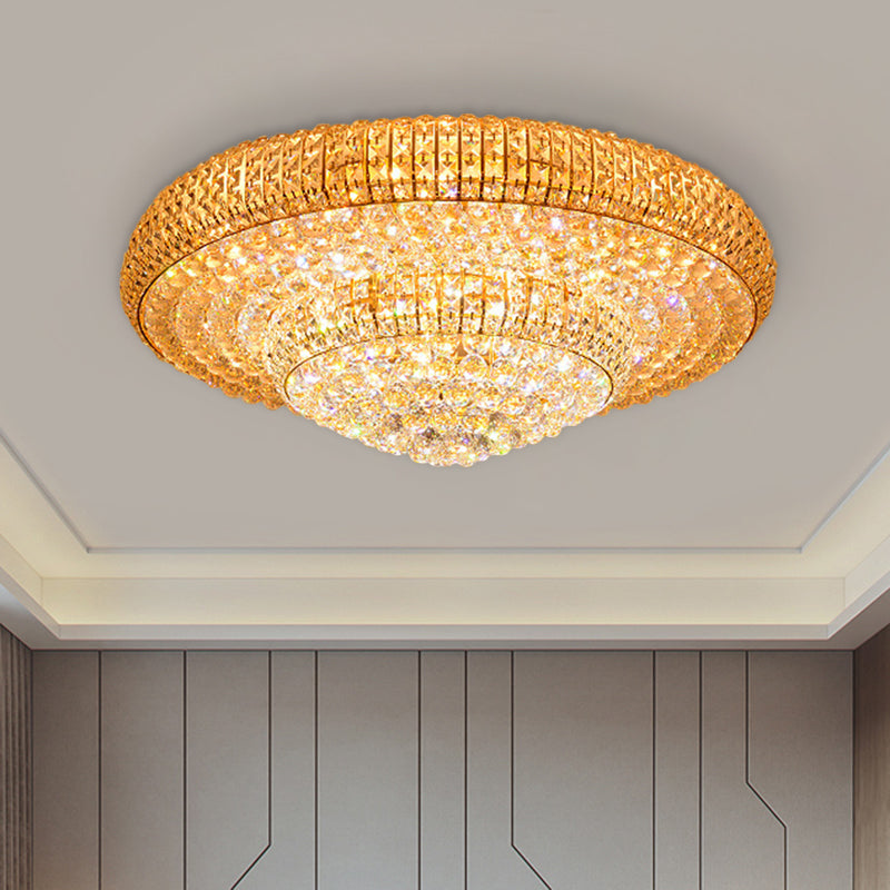 Contemporary Round Crystal Led Flush Light Fixture For Ceiling Mount - 2-Layer Design Ideal Living
