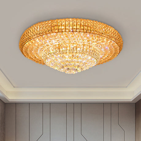 Contemporary Round Crystal Led Flush Light Fixture For Ceiling Mount - 2-Layer Design Ideal Living