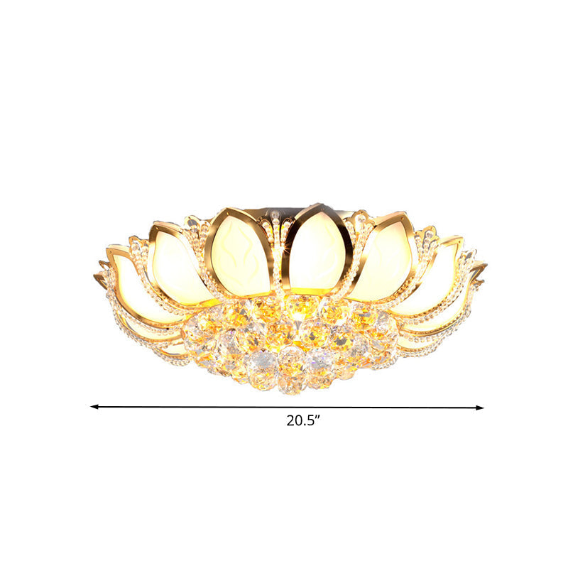 Modern Crystal Flower Flush Mount With 7 Heads In White And Gold For Living Room