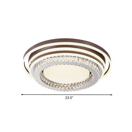 Modern Crystal Led Flushmount Lamp - Brown Tiered Round Flush Mounted Light For Bedroom