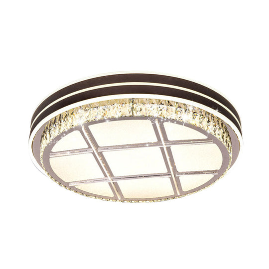 Contemporary Round Ceiling - Mount Crystal Block Led Flush Light For Bedroom In Brown