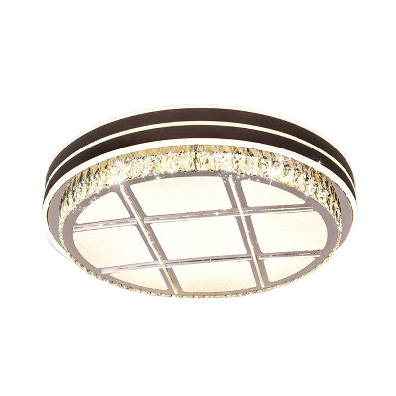 Contemporary Round Ceiling-Mount Crystal Block Led Flush Light For Bedroom In Brown