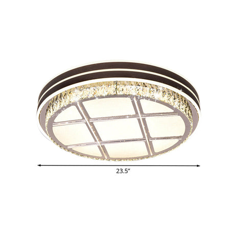 Contemporary Round Ceiling-Mount Crystal Block Led Flush Light For Bedroom In Brown