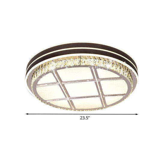 Contemporary Round Ceiling-Mount Crystal Block Led Flush Light For Bedroom In Brown