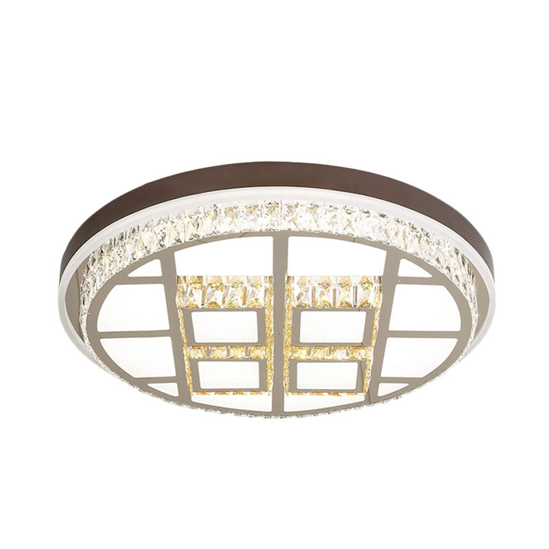 Modern Beveled Crystal Round Led Ceiling Light In Brown