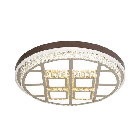 Modern Beveled Crystal Round Led Ceiling Light In Brown