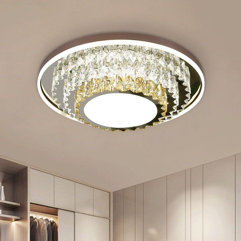 Modern Stainless - Steel Crystal Led Ceiling Light With Tiered Circle Design
