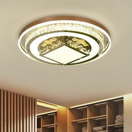 Contemporary Crystal Led Flush Mount Brown Light For Bedroom