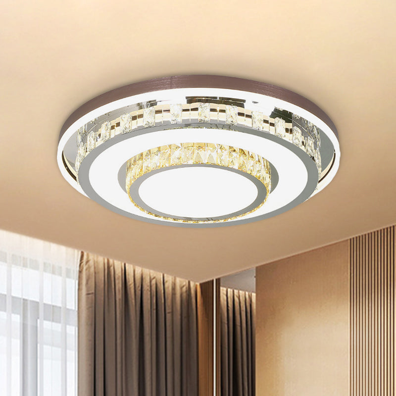 Modern Led Crystal Flush Mount Light Fixture - Stainless Steel Layered Round Design Stainless -