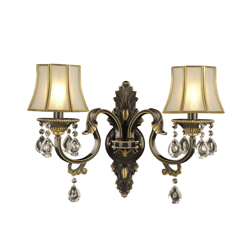 Traditional Empire Shade Wall Light With Opal Glass - 2 Lights Black & Gold