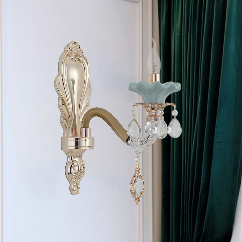 Crystal Wall Mount Candle Light Fixture In Elegant Gold Finish 1 /
