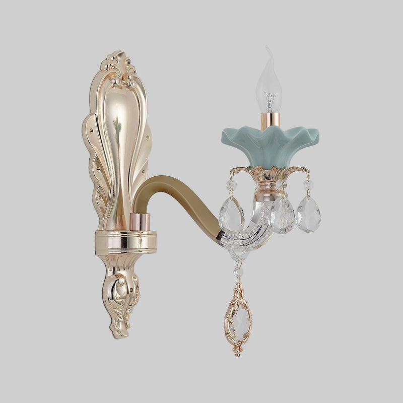 Crystal Wall Mount Candle Light Fixture In Elegant Gold Finish