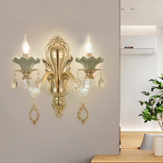 Crystal Wall Mount Candle Light Fixture In Elegant Gold Finish 2 /